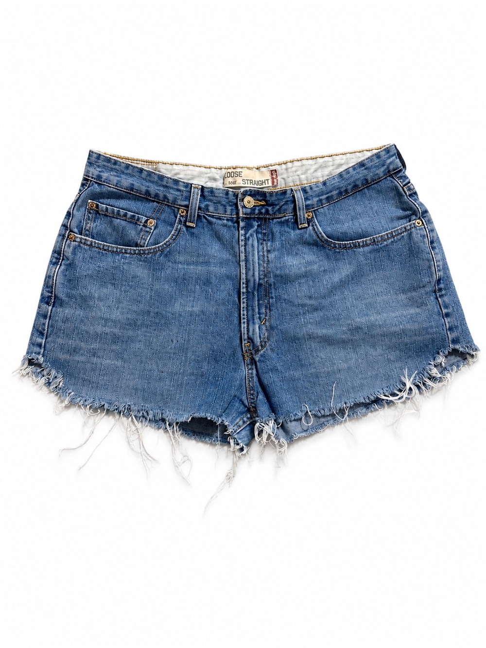 Levi's Medium Blue Frayed Hem Denim Shorts - Women's
